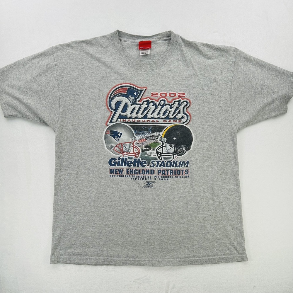 Vintage New England Patriots Shirt Mens XL Gray NFL Football Reebok 2002 Y2K